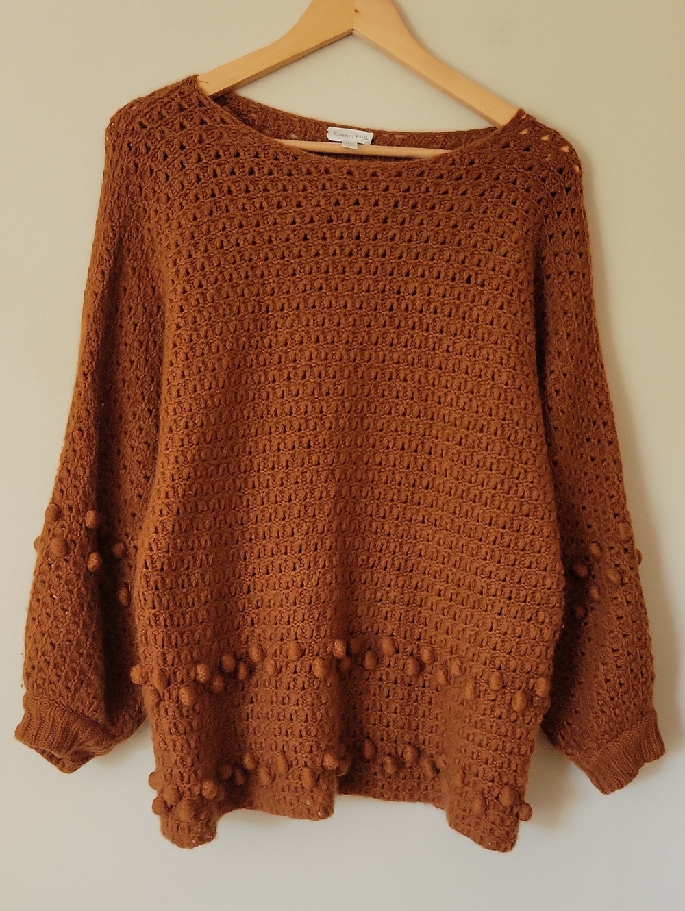 Garnet Hill Women's Oversized Chunky Knit Cashmere Bobble-Stitch Sweater Small
